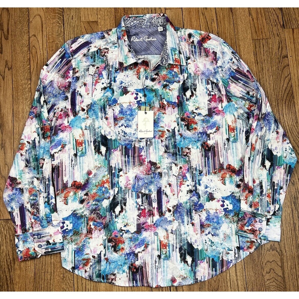 NWT Robert Graham Men's Gamymede Button Up Flip Cup Watercolor Stretch Shirt 3XL
